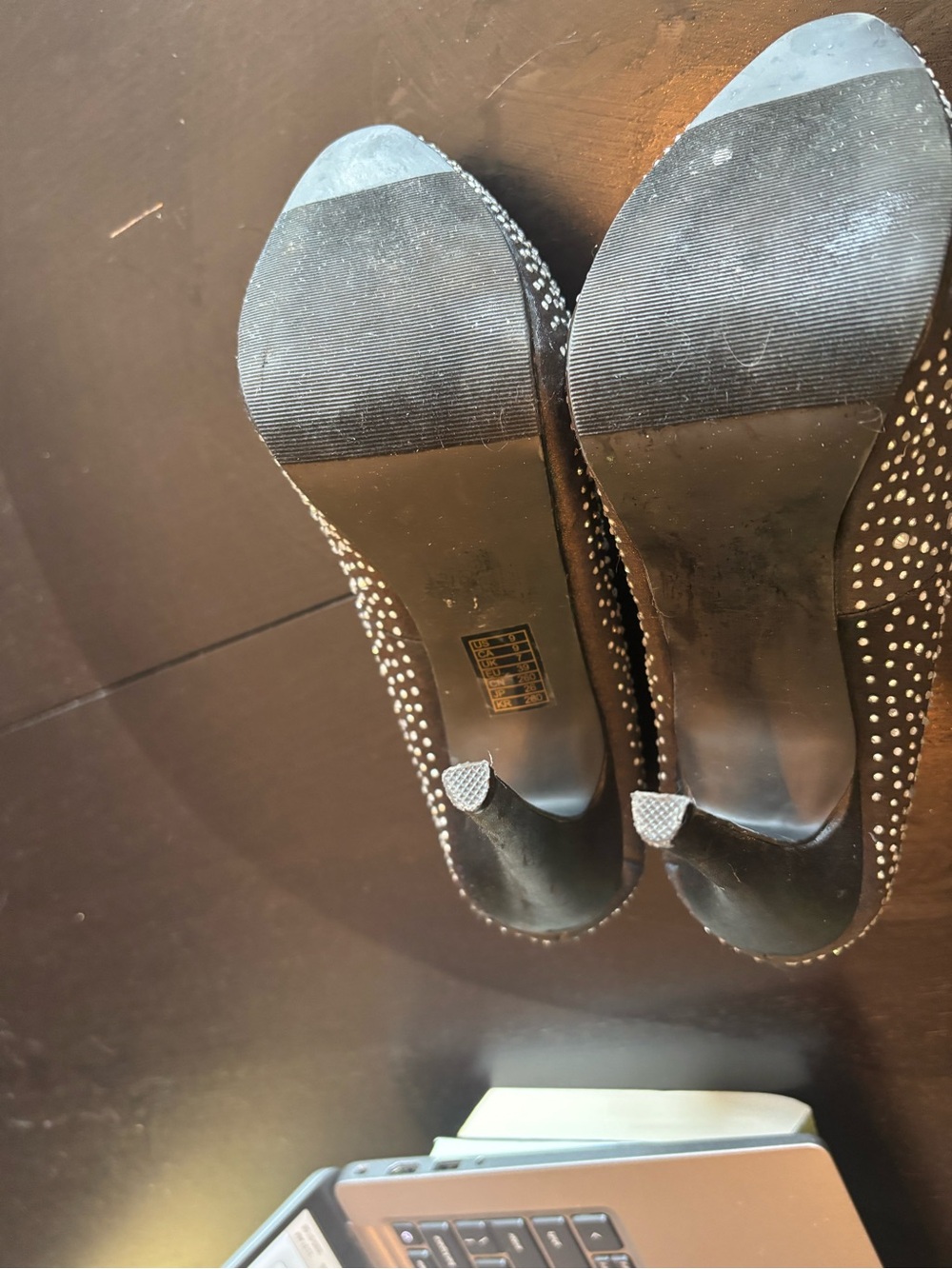 Black Rhinestone-Studded High Heel Pumps - Picture 3 of 4